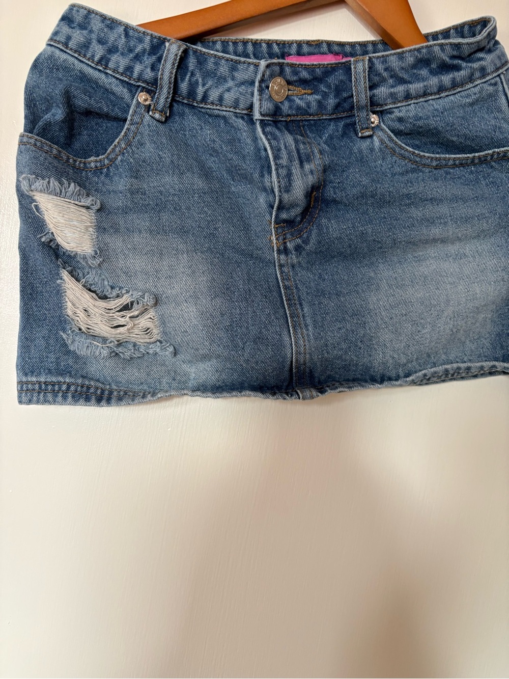 Edikted Blue Distressed Denim Mini Skirt